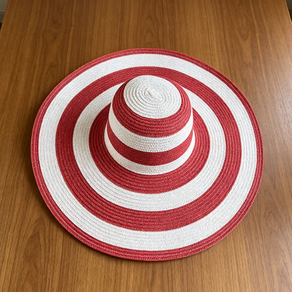Striped Straw Floppy Beach Hat - Image 2