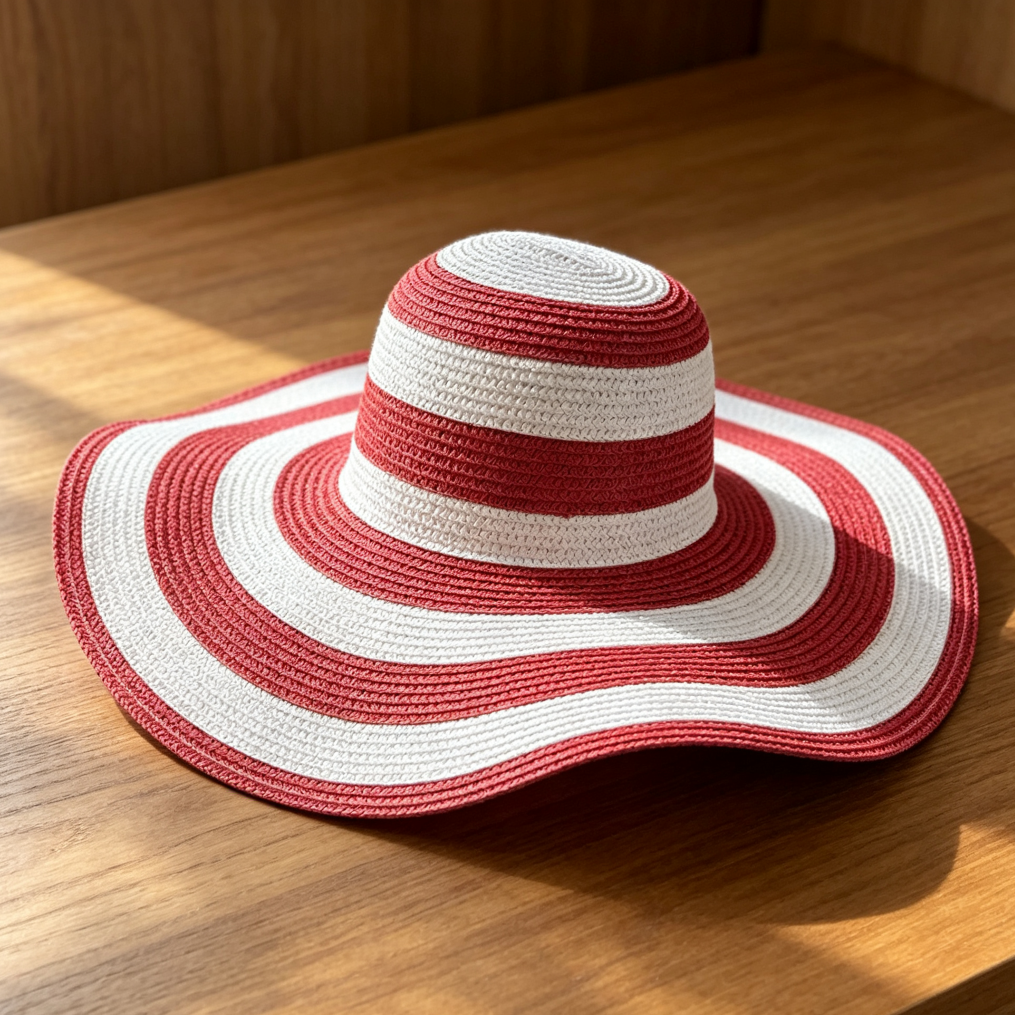 Striped Straw Floppy Beach Hat