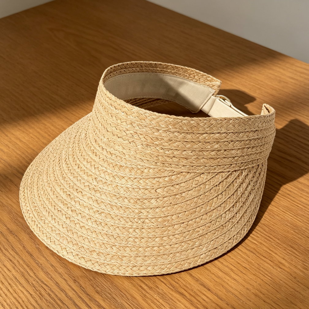 Straw Visor Foldable Ponytail Beach Hat - Image 2