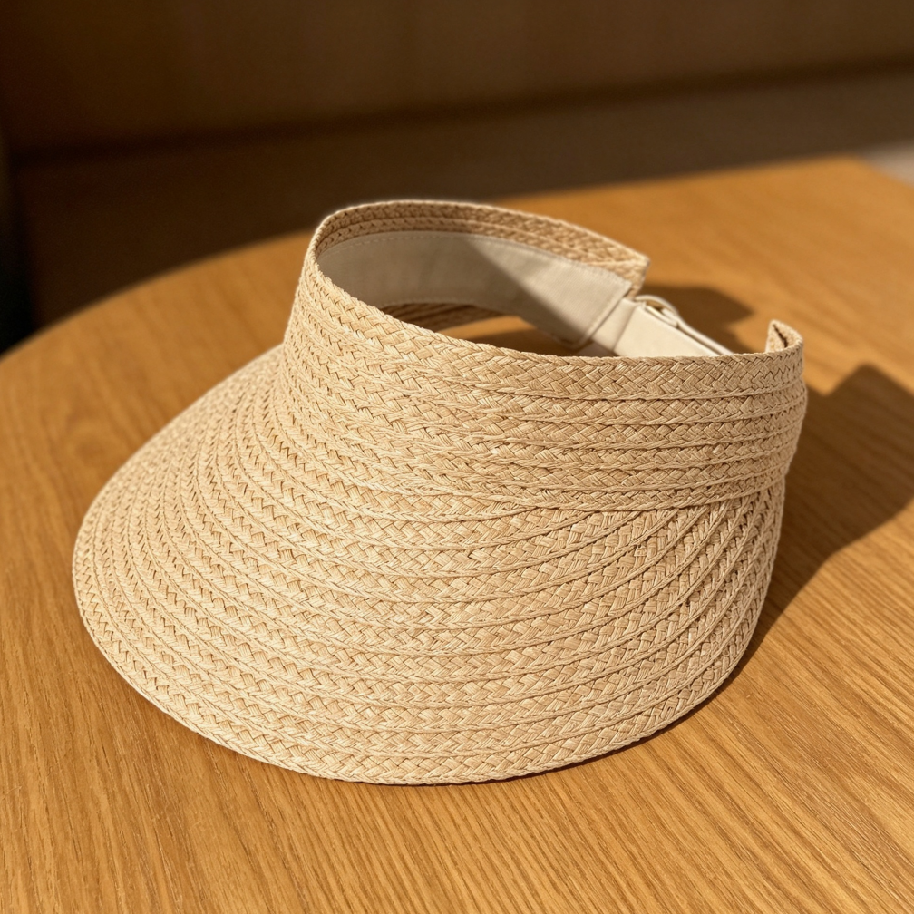 Straw Visor Foldable Ponytail Beach Hat