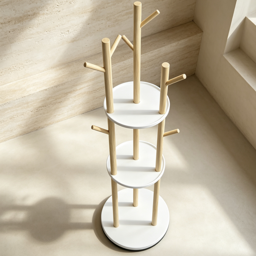Natural Rotary Coat Rack 9 Hooks - Image 2