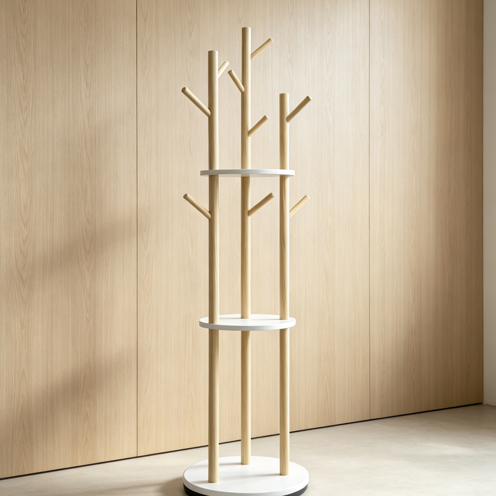 Natural Rotary Coat Rack 9 Hooks