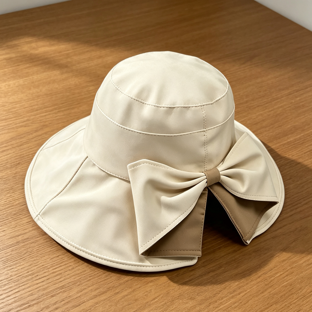 White Bowknot Foldable Wide Brim Beach Hat