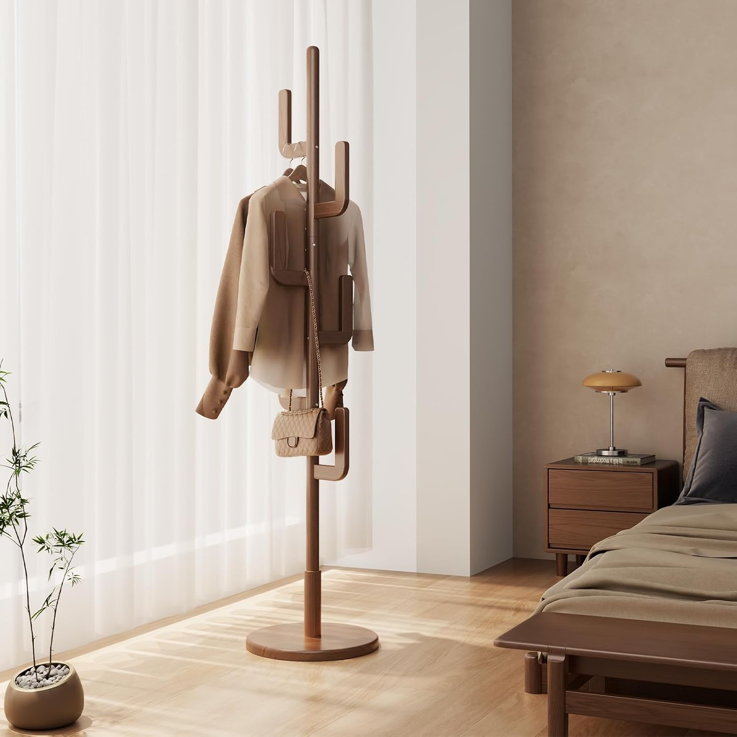 Walnut Cactus Coat Rack 6 Hooks - Image 2