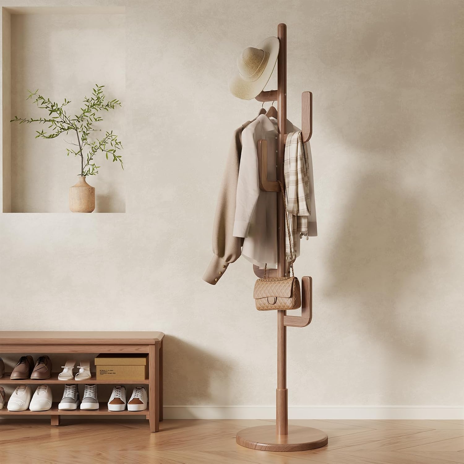 Walnut Cactus Coat Rack 6 Hooks