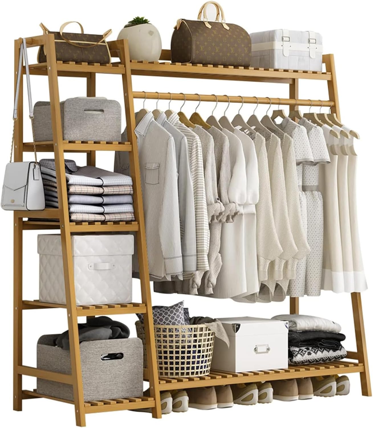 Bamboo 7-Tier Garment Rack with Shelves