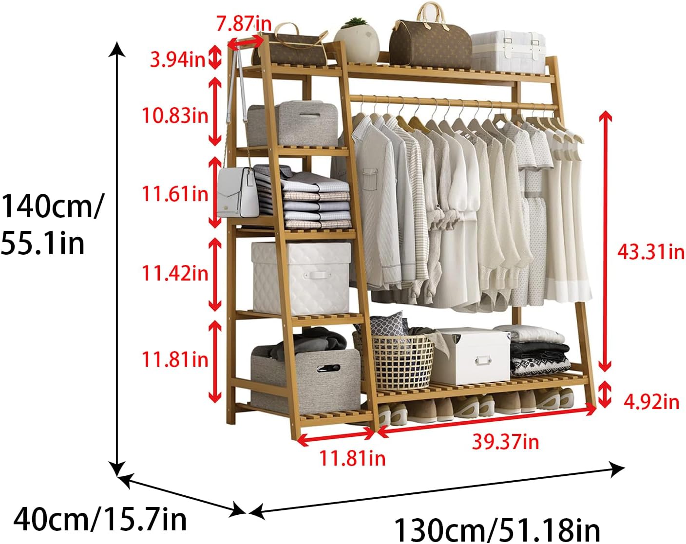 Bamboo 7-Tier Garment Rack with Shelves - Image 2