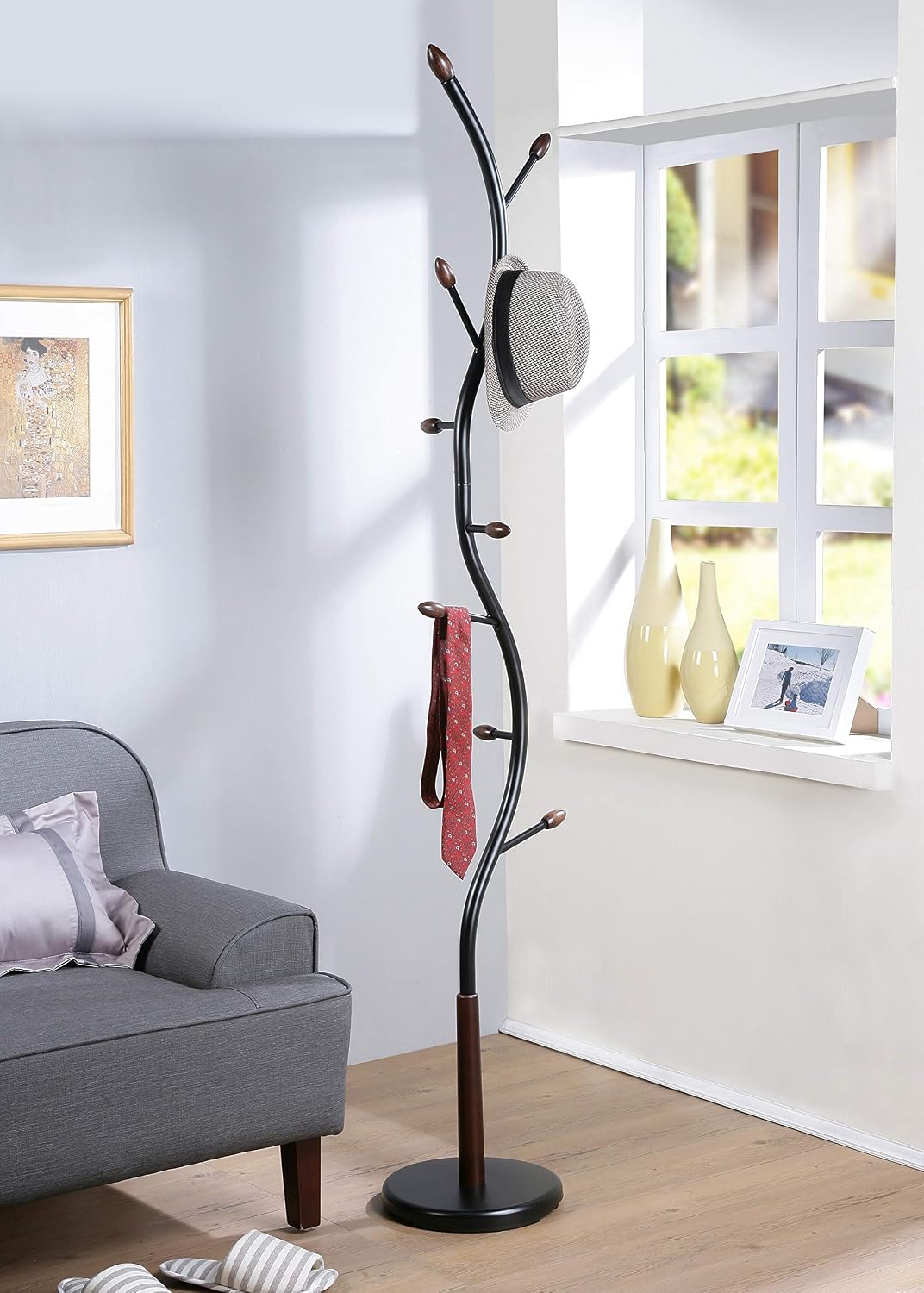 Black & Walnut Metal Coat Rack