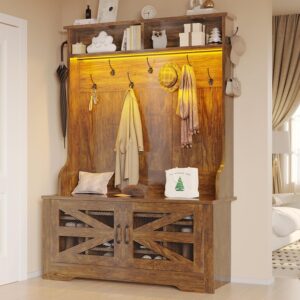 Rustic Brown Hall Tree with Shoe Cubbies