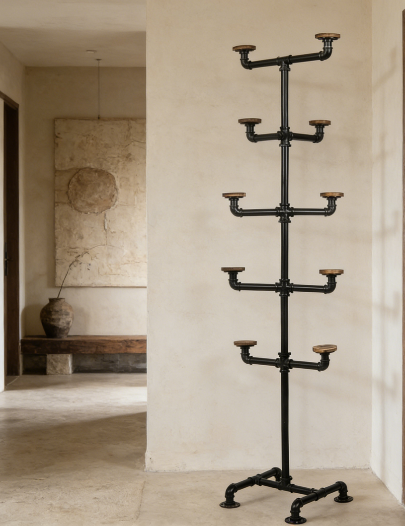 Industrial 10-Hook Wood Hat Stand - Image 2