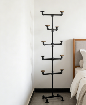 Industrial 10-Hook Wood Hat Stand